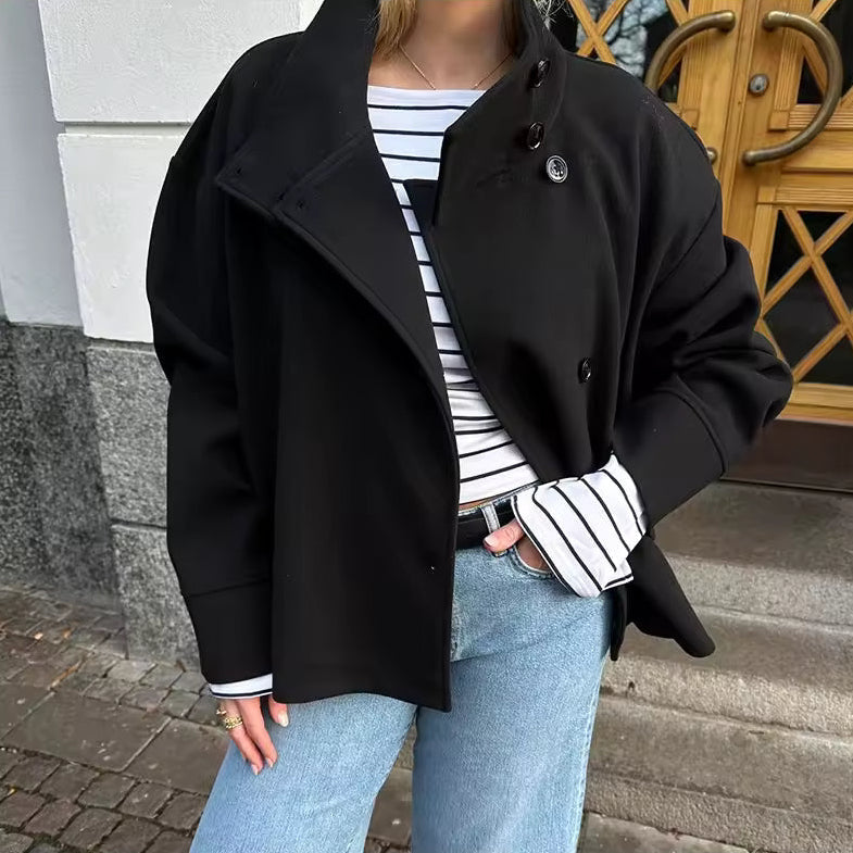 Manteau Femme Court Boutonnage Double Élégant