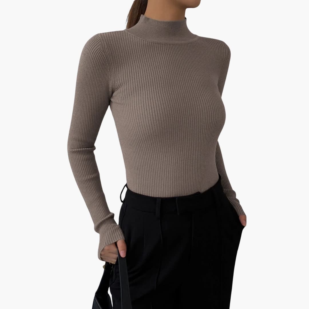 Pull femme col haut à manches longues