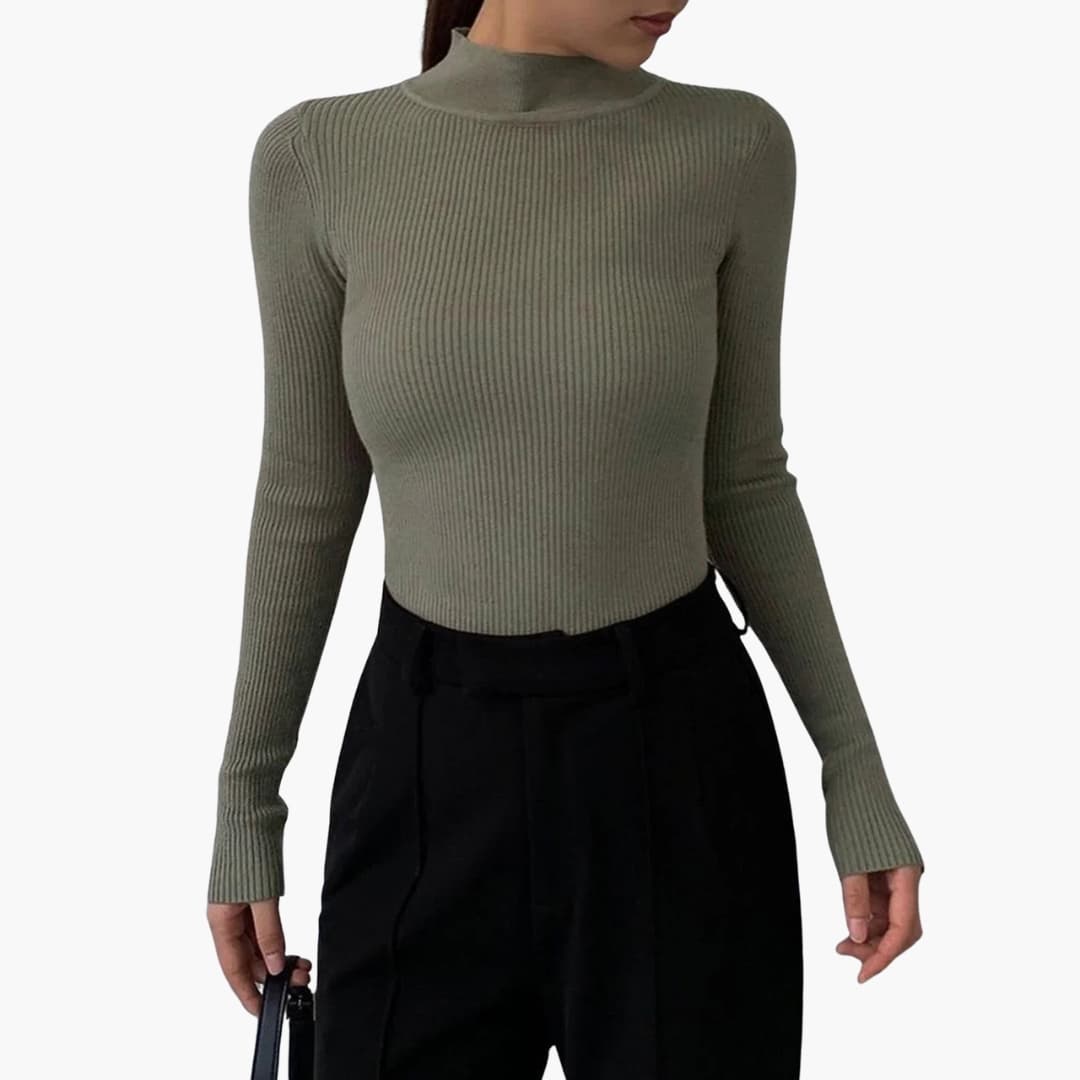 Pull femme col haut à manches longues