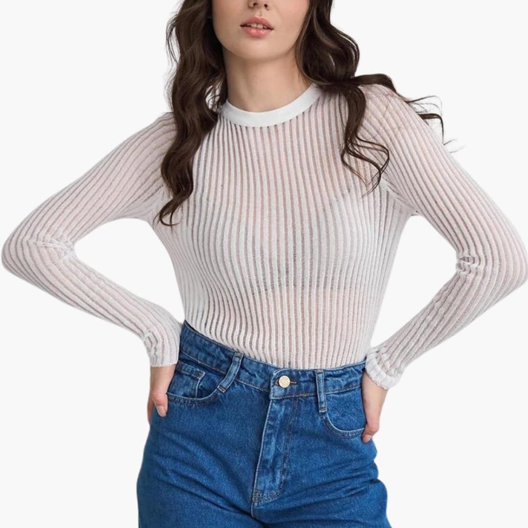 Top femme manches longues transparentes fantaisie