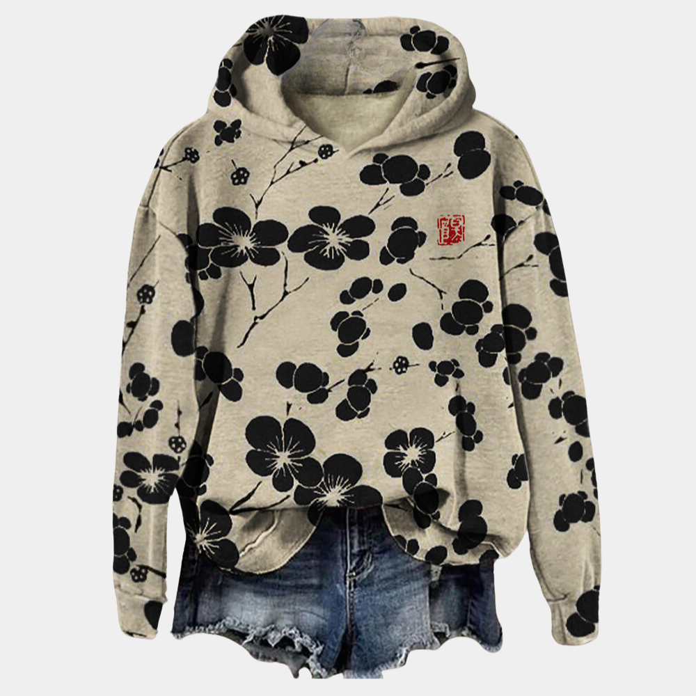Sweat Capuche Fleuré Femme – Coton Doux, Détente Assurée & Confortable