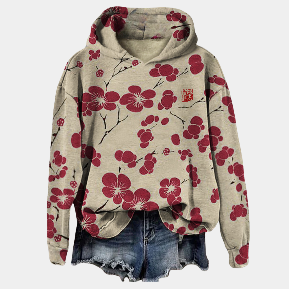 Sweat Capuche Fleuré Femme – Coton Doux, Détente Assurée & Confortable