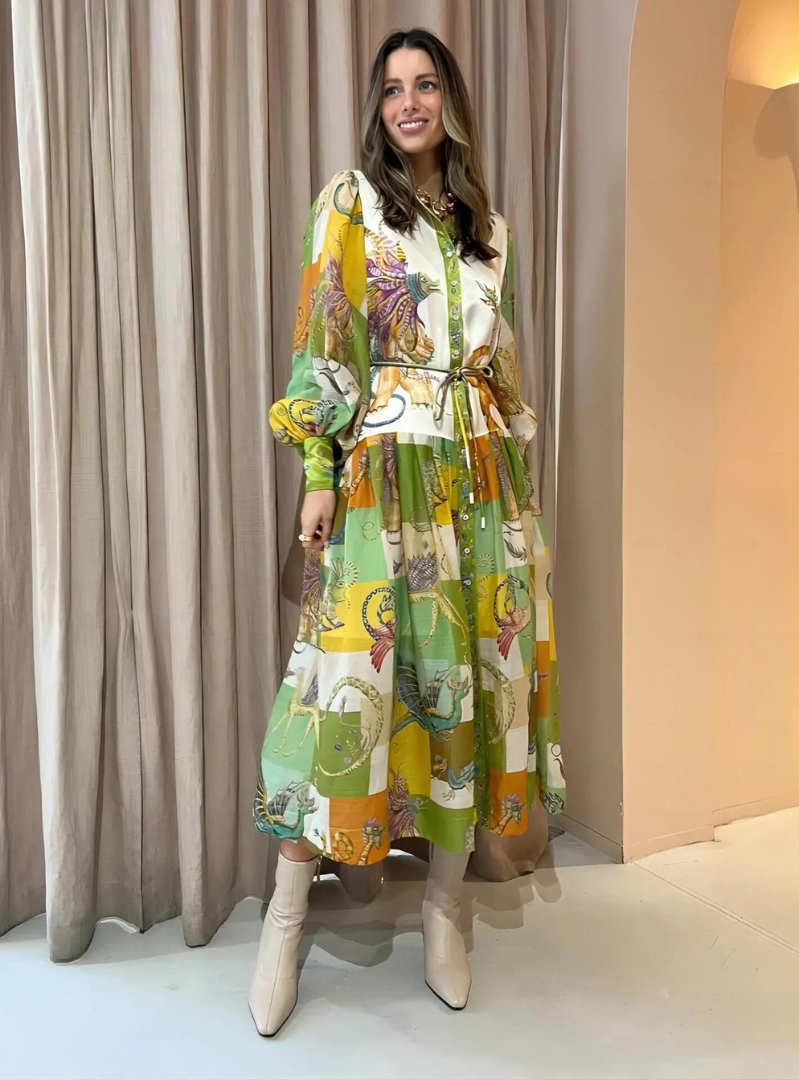 Robe femme élégante imprimé floral à manches longues