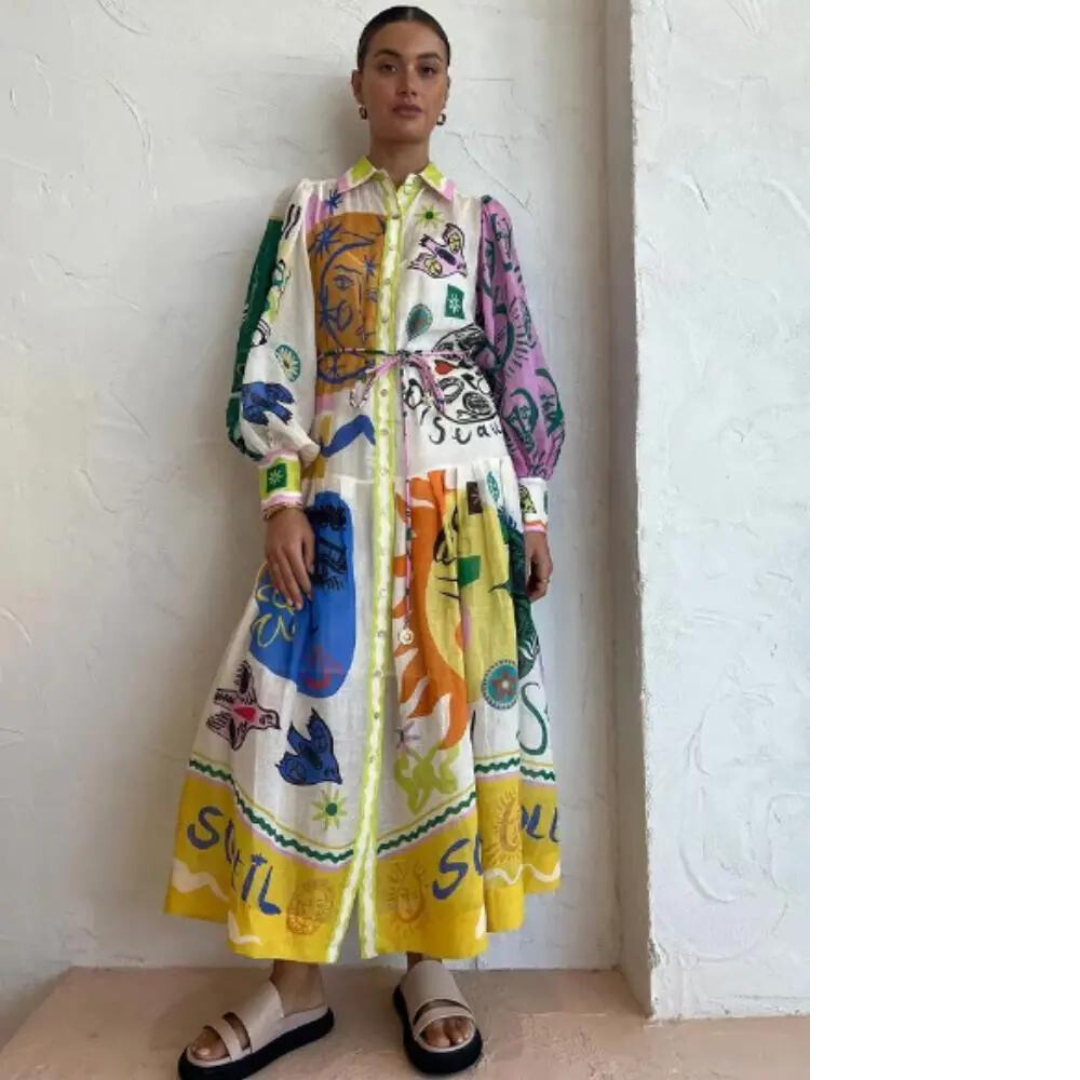 Robe femme élégante imprimé floral à manches longues