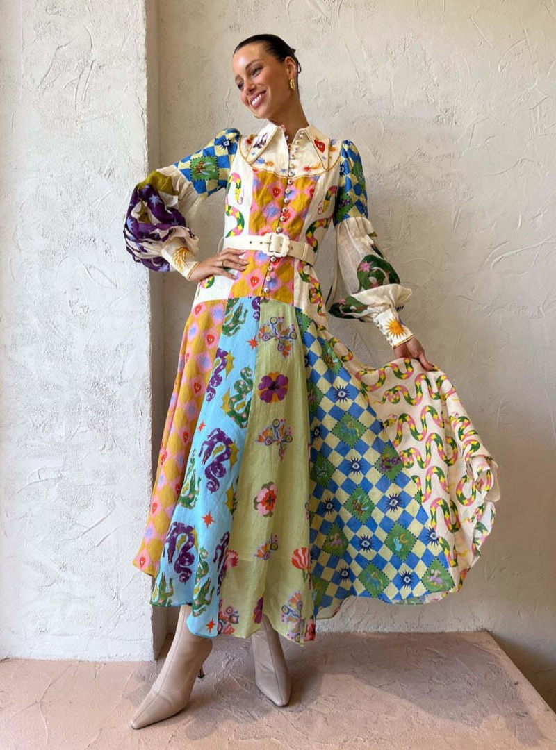 Robe femme élégante imprimé floral à manches longues