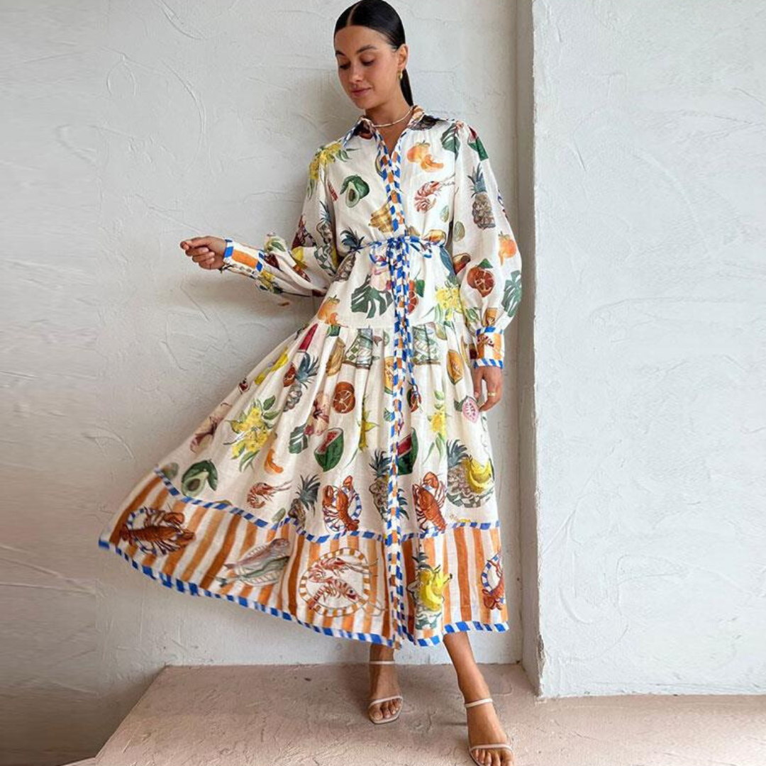 Robe femme élégante imprimé floral à manches longues