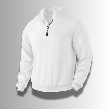 Pull en tricot torsadé marron à fermeture éclair pour homme