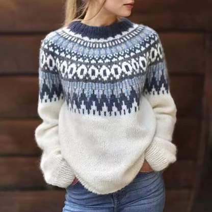 Pull Femme Hiver Laine marine à Carreaux