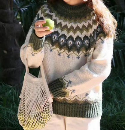 Pull Femme Hiver Laine marine à Carreaux