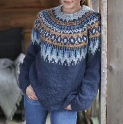 Pull Femme Hiver Laine marine à Carreaux