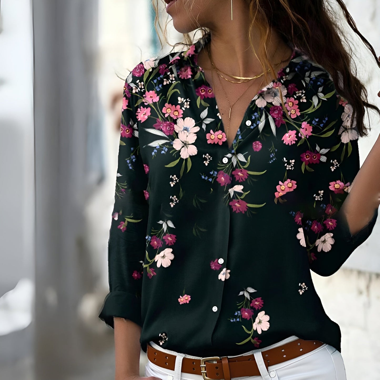 Blouse Élégante Femme – Blouse Décontractée avec Motif Chic, Coupe Fluide & Tissu Confortable