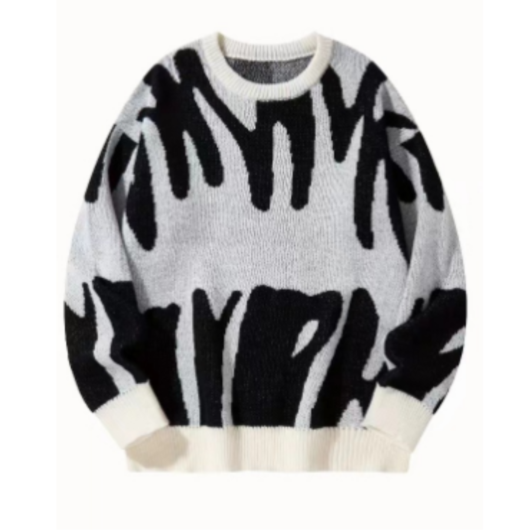 Pull Femme Moderne Abstrait Noir Blanc