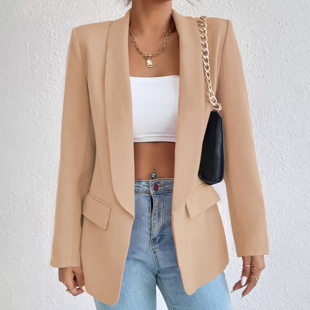 Blazer Femme Manches Longues Col Ouvert Élégant - luxestyle