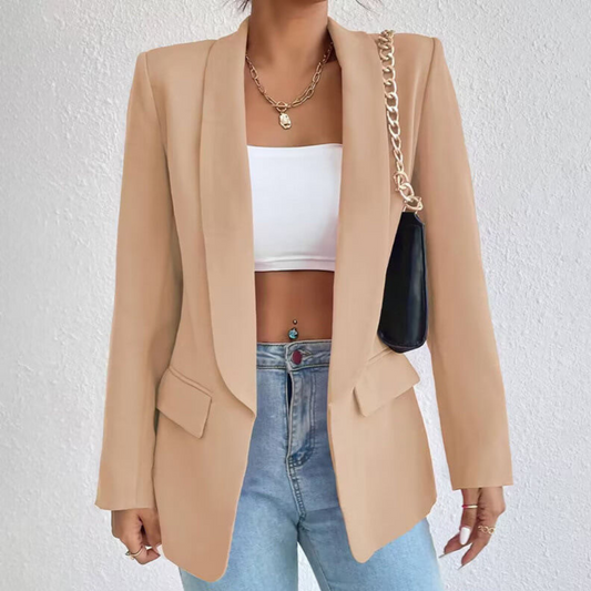 Blazer Femme Manches Longues Col Ouvert Élégant - luxestyle