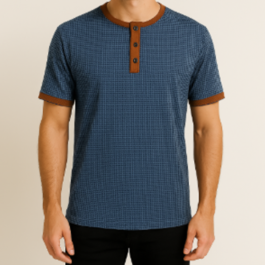 T-shirt Court Marron Col Boutonné