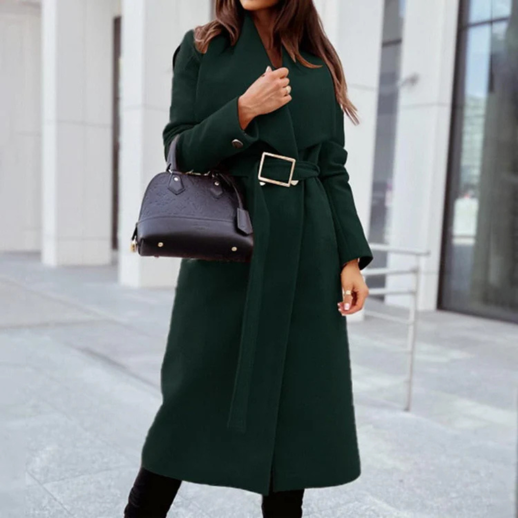 Manteau Femme Élégant en Laine Mélée - Col Large et Tissu Doux