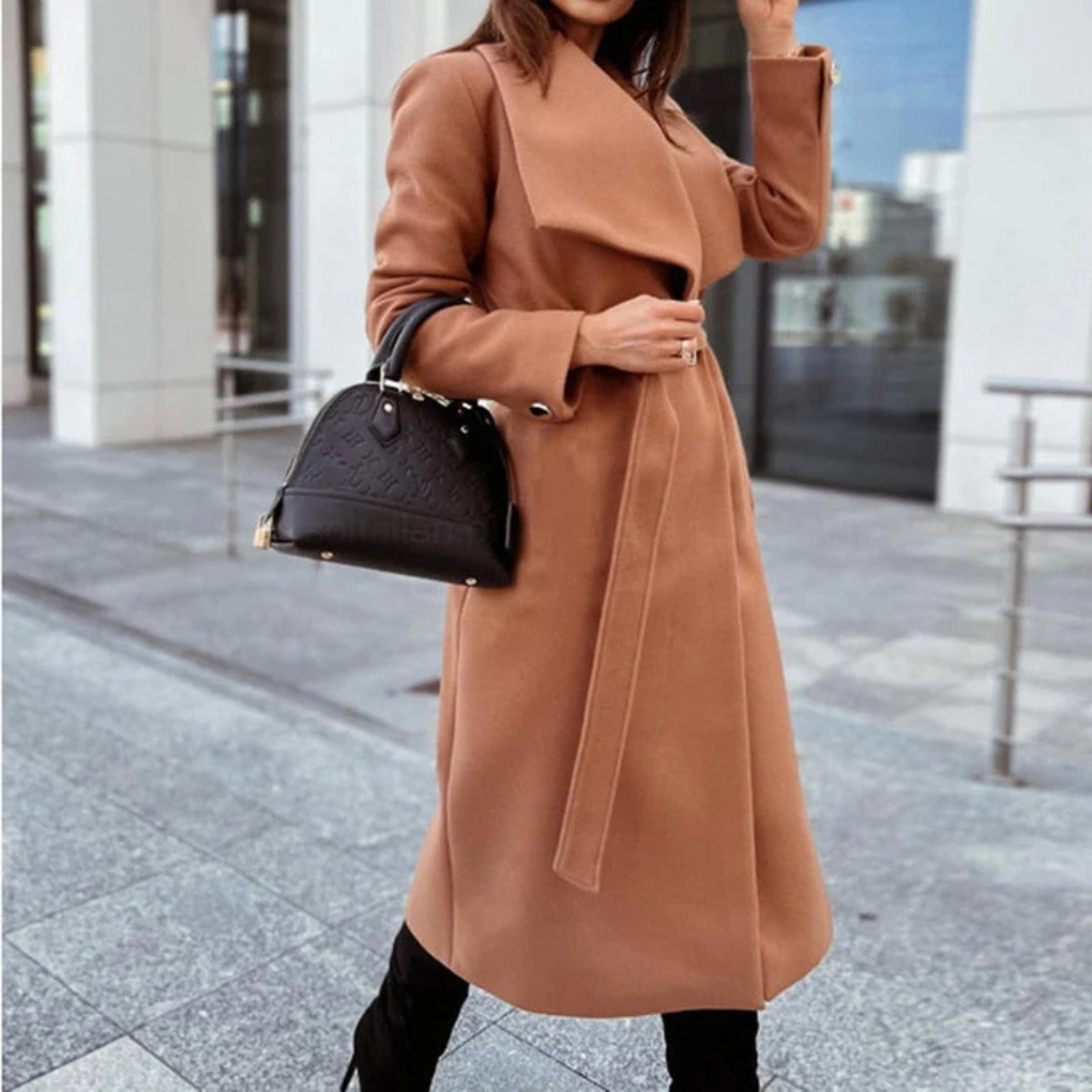 Manteau Femme Élégant en Laine Mélée - Col Large et Tissu Doux
