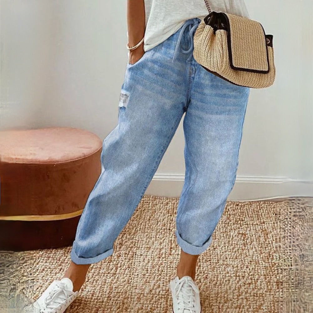 Jean Dénim Femme Clair Relaxed avec Poches - LuxeStyle