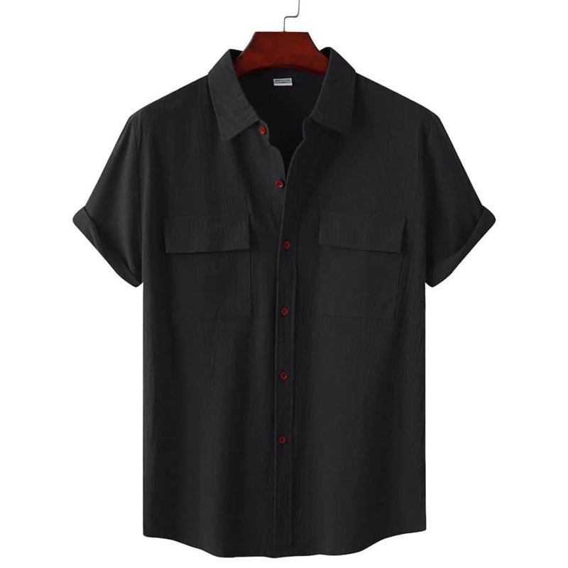 Chemise Casual Relaxe avec Poches et Manches Courtes