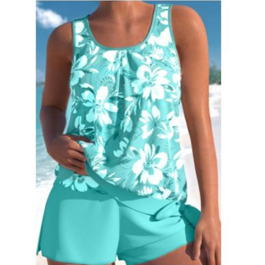 Maillot de Bain Femme Floral Élégant avec Shorty Sans Manches - LuxeStyle