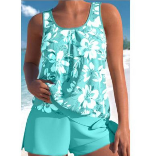 Maillot de Bain Femme Floral Élégant avec Shorty Sans Manches - LuxeStyle
