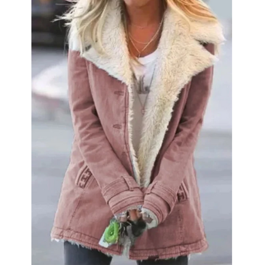 Manteau Femme Hiver Élégant Rose Doublé Fourrure - LuxeStyle