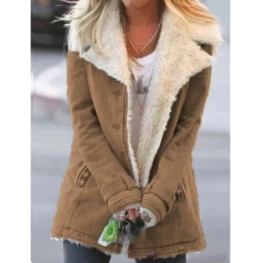 Manteau Femme Hiver Élégant Rose Doublé Fourrure
