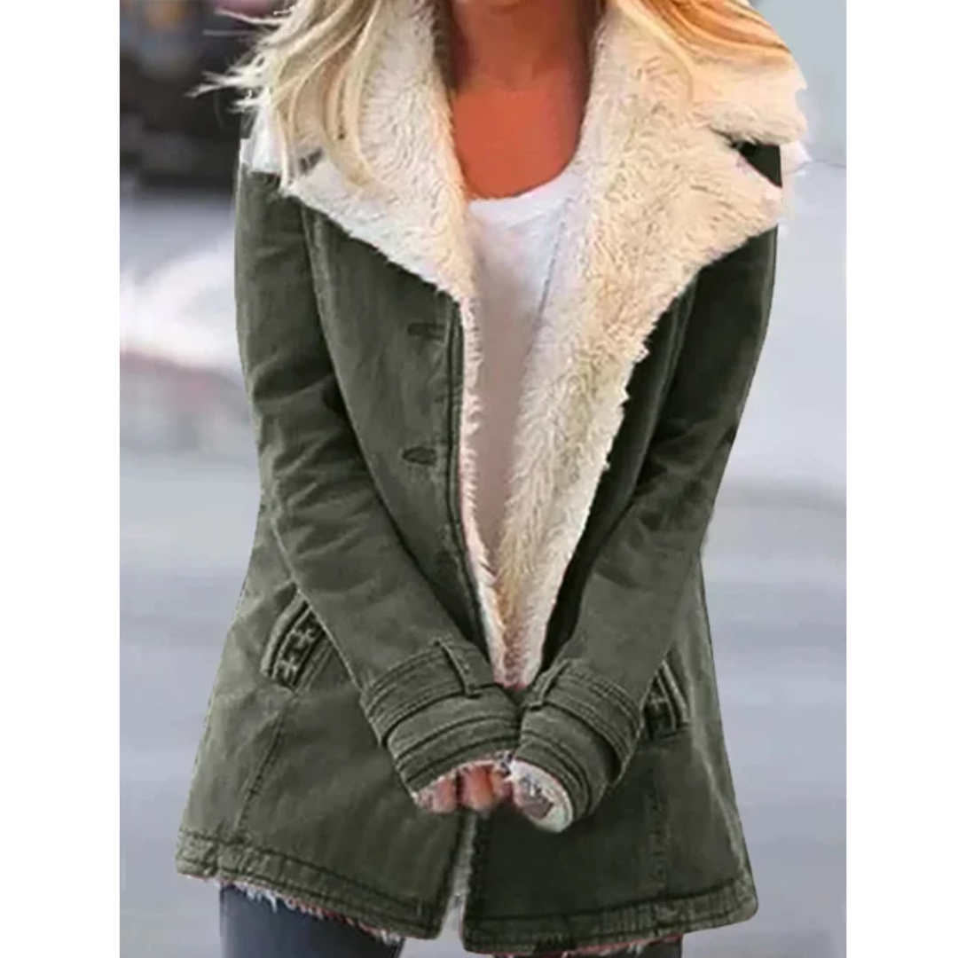 Manteau Femme Hiver Élégant Rose Doublé Fourrure