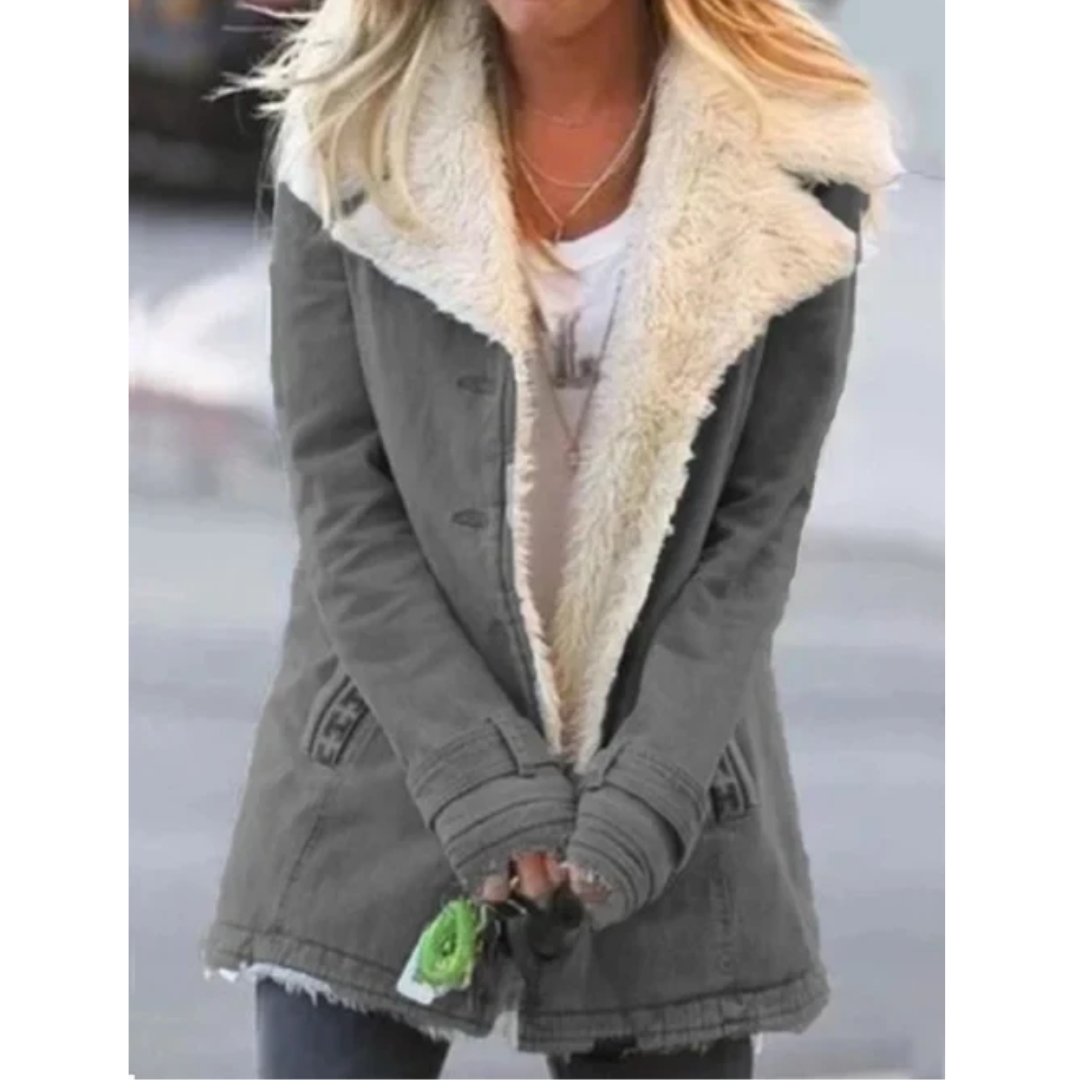Manteau Femme Hiver Élégant Rose Doublé Fourrure