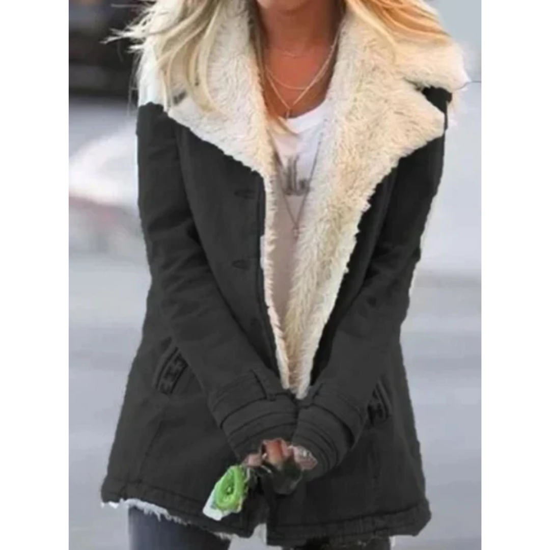 Manteau Femme Hiver Élégant Rose Doublé Fourrure