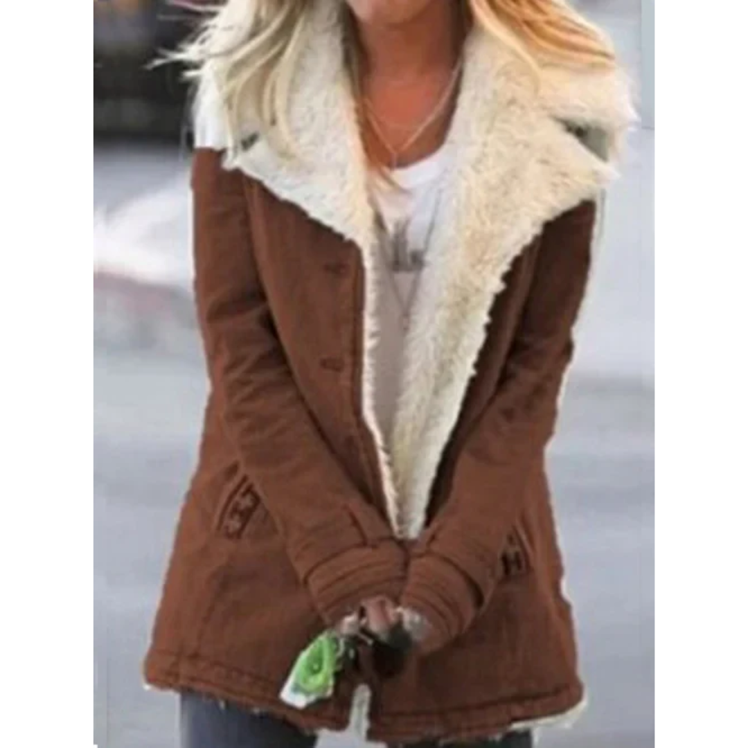 Manteau Femme Hiver Élégant Rose Doublé Fourrure