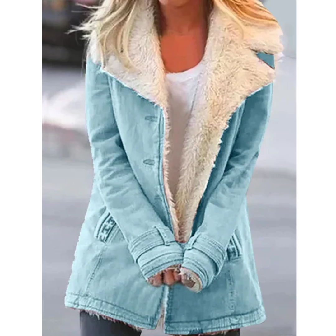Manteau Femme Hiver Élégant Rose Doublé Fourrure