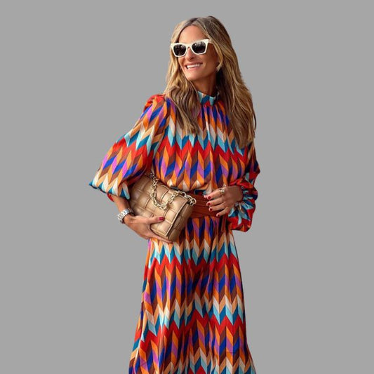 Robe femme élégante à carreaux avec ceinture et manches longues - LuxeStyle