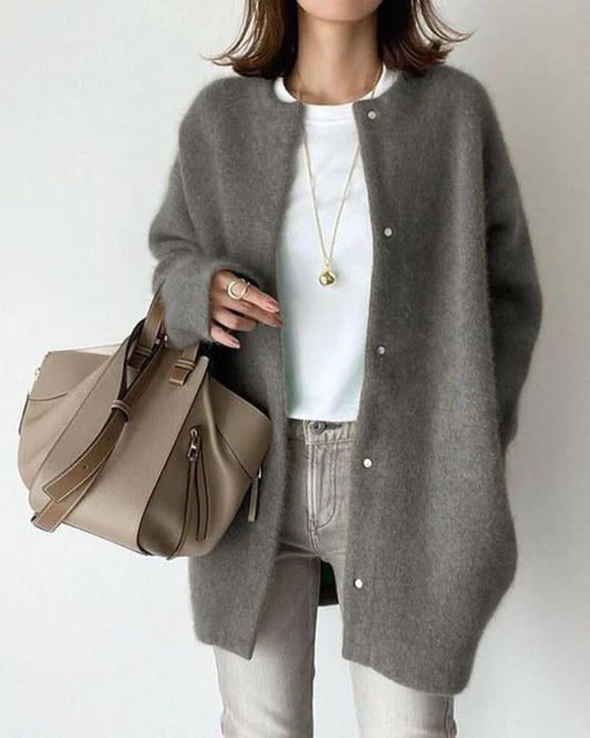 Manteau Femme Hiver Laine Gris Boutonné - LuxeStyle