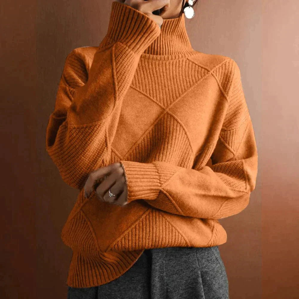 Pull Femme en Maille Douce à Losanges Châtaigne