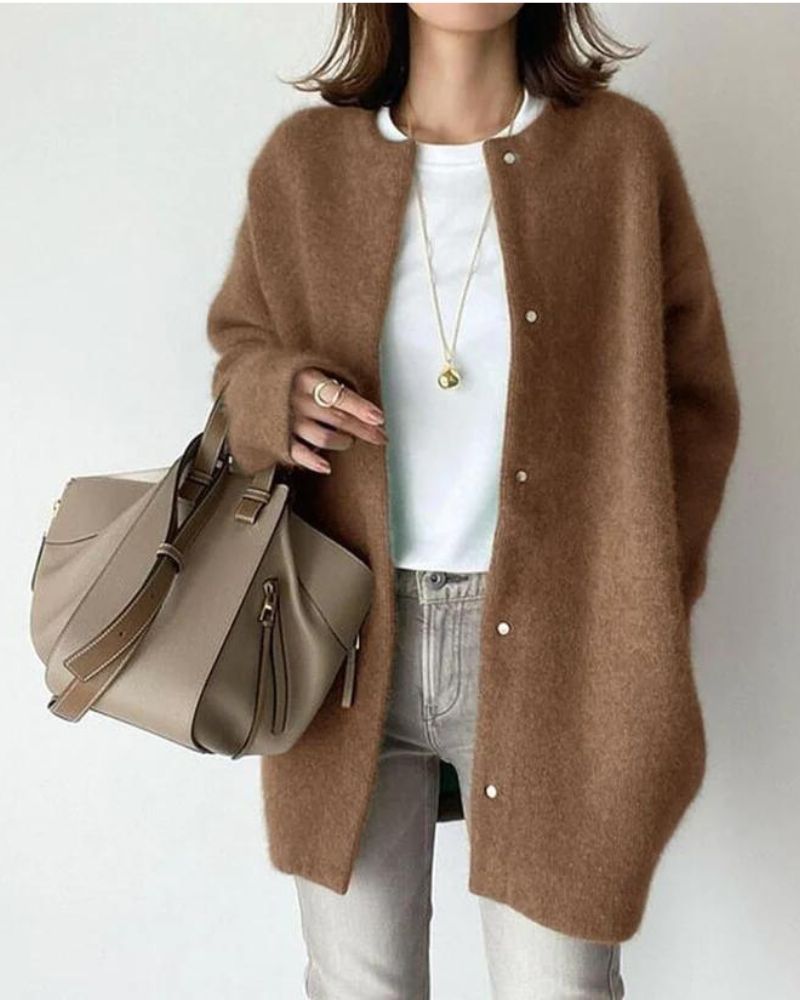 Manteau Femme Hiver Laine Gris Boutonné