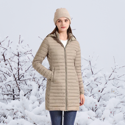 Manteau épais doux femme hivernal beige capuchon