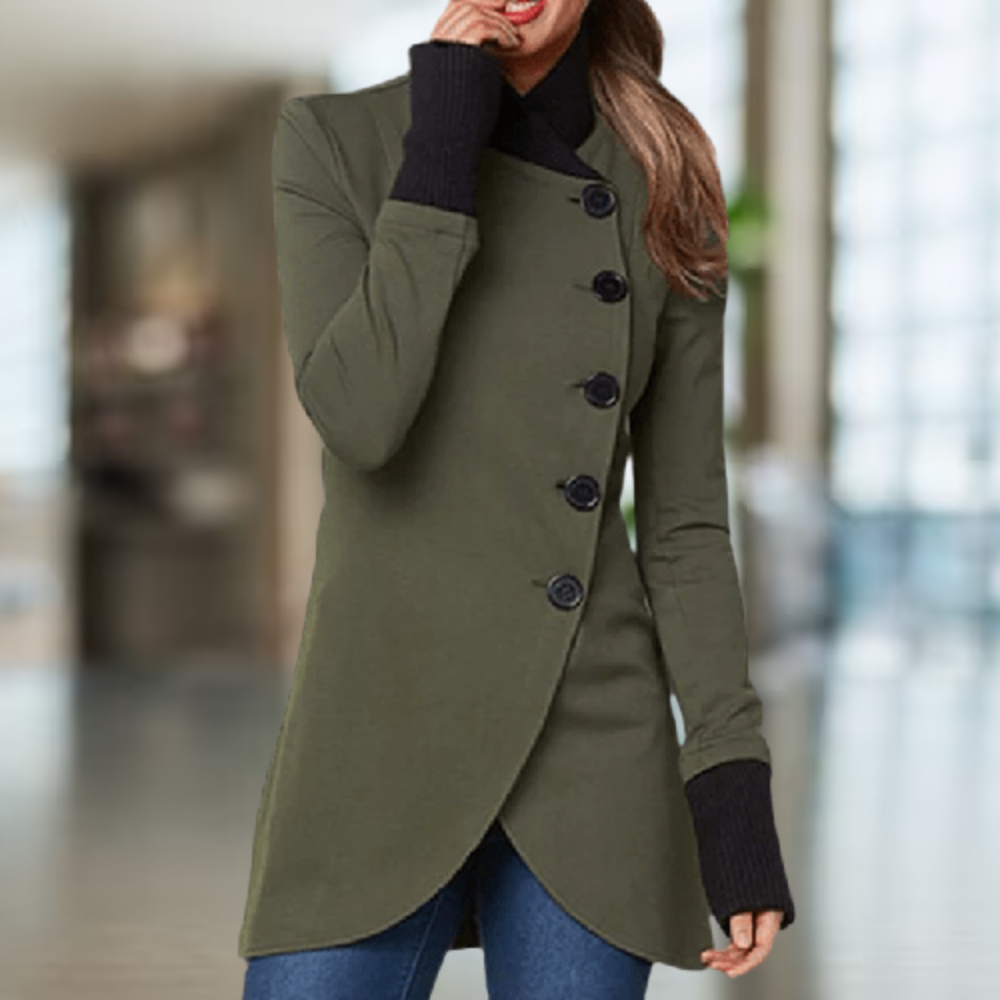 Manteau Femme Marine Élégant à Manches Longues