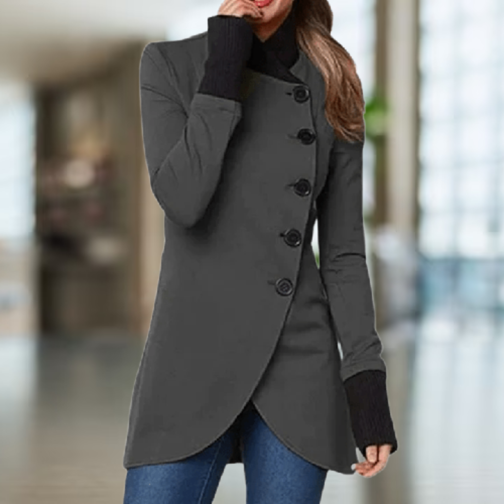 Manteau Femme Marine Élégant à Manches Longues