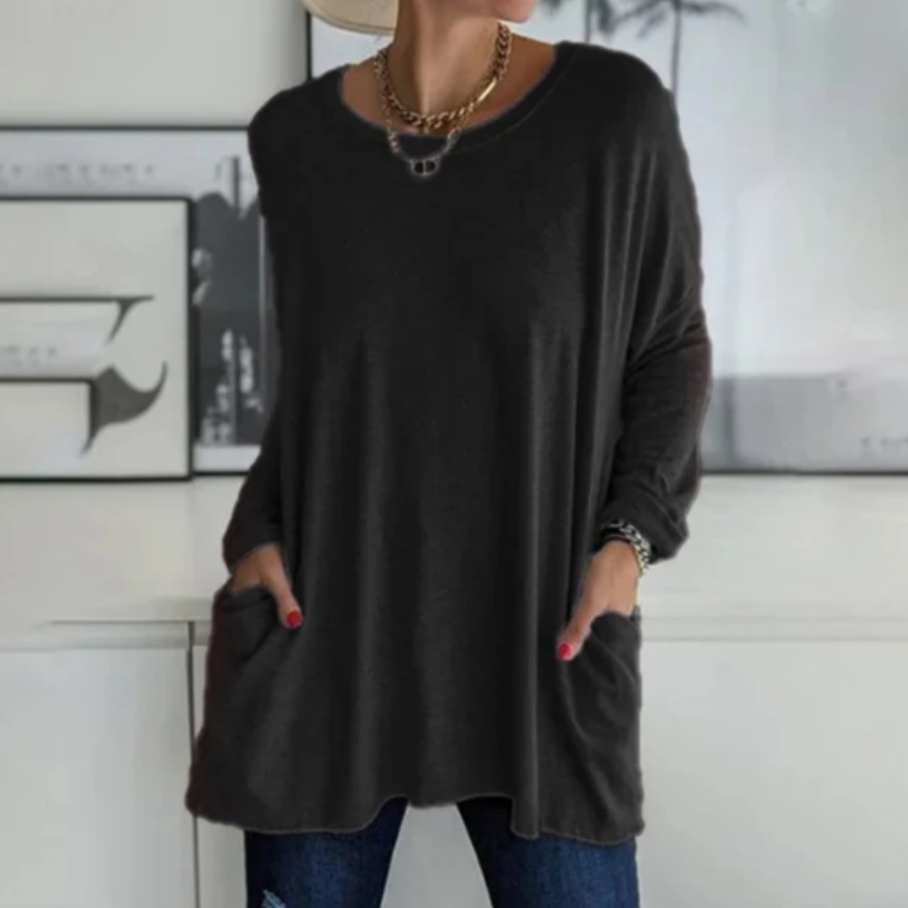 T-shirt Relaxe à Manches Longues Avant-Poches - LuxeStyle