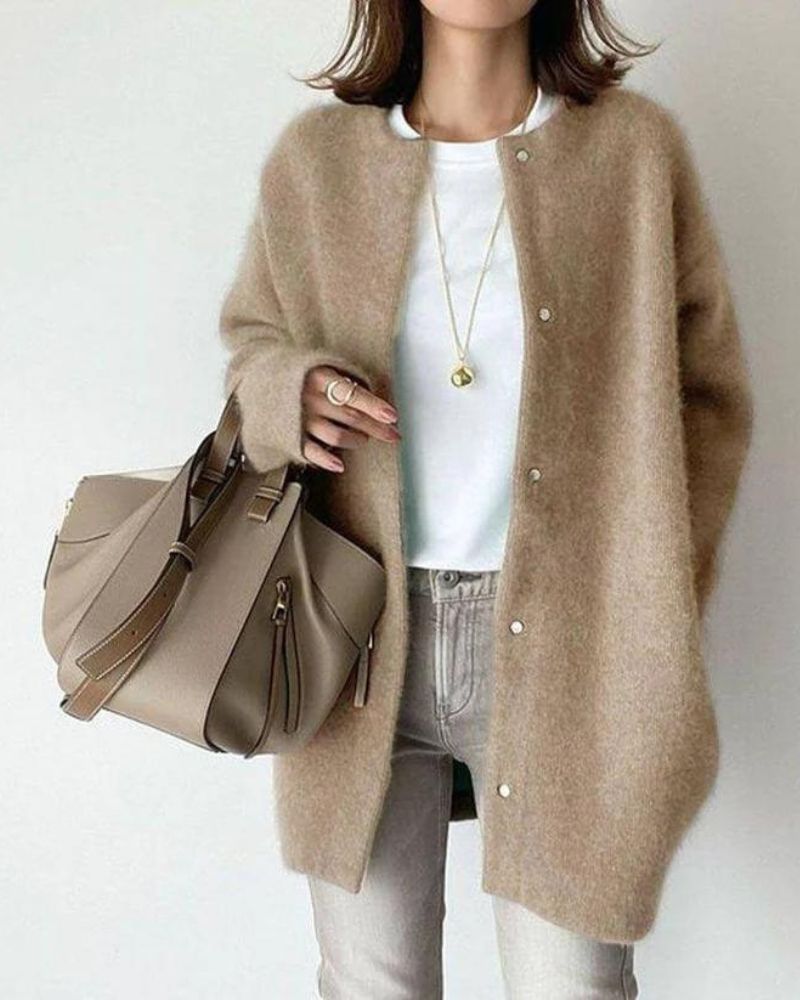 Manteau Femme Hiver Laine Gris Boutonné