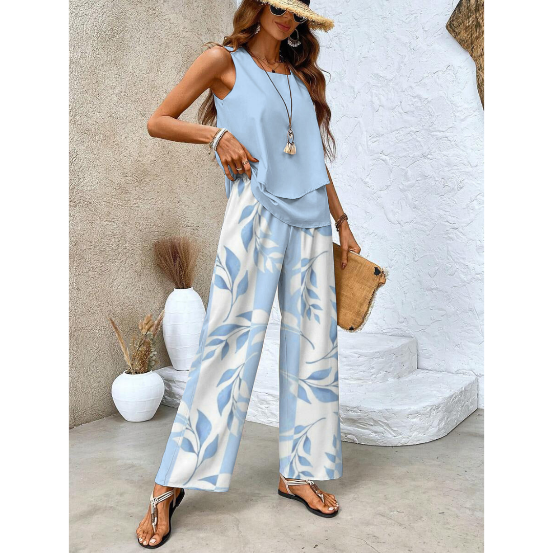 Ensemble Femme Chic Sans Manches avec Top Décontracté & Pantalon Flare
