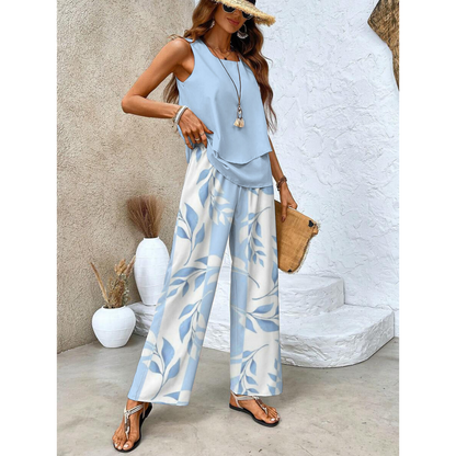 Ensemble Femme Chic Sans Manches avec Top Décontracté & Pantalon Flare