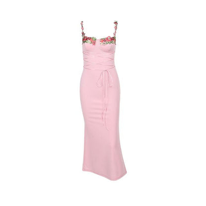 FloriBelle™ – Robe Longue Femme Élégante avec Broderie Florale Ajustable