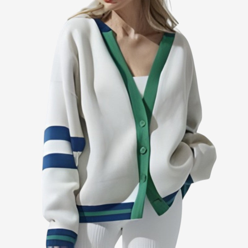 Cardigan rayé femme à manches longues en maille