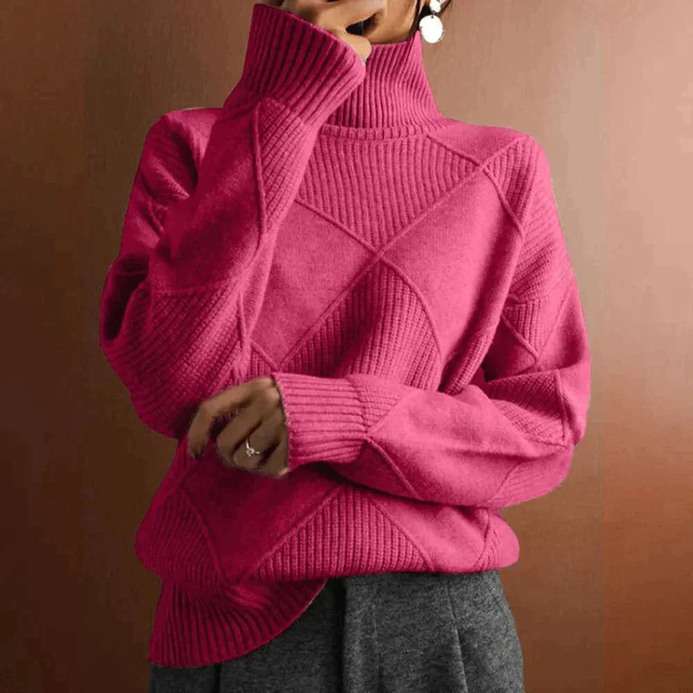 Pull Femme en Maille Douce à Losanges Châtaigne