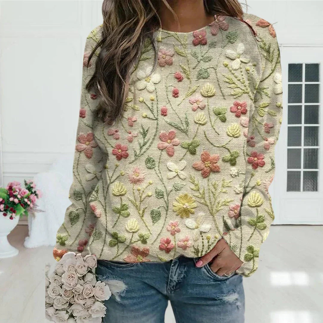 Pull Femme Hiver Broderies Fleurs Relaxe - luxestyle
