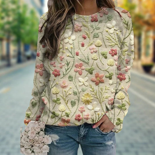 Pull à manches longues fleuri élégant femme - LuxeStyle