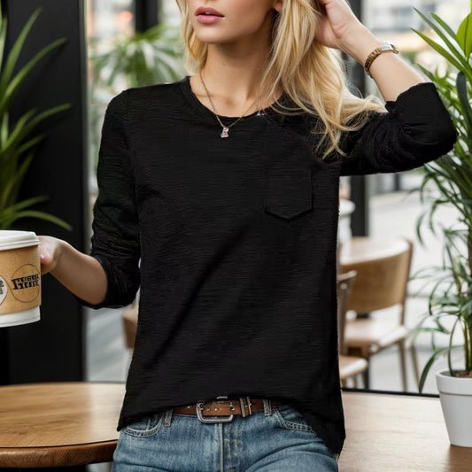 Pull à manches longues femme noir avec poche avant - LuxeStyle