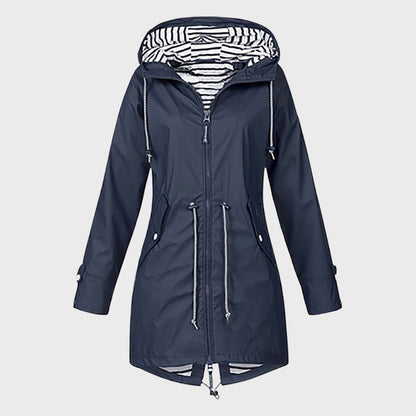 Veste De Pluie Mi-longue À Capuche Pour Femme | Taille Ajustable